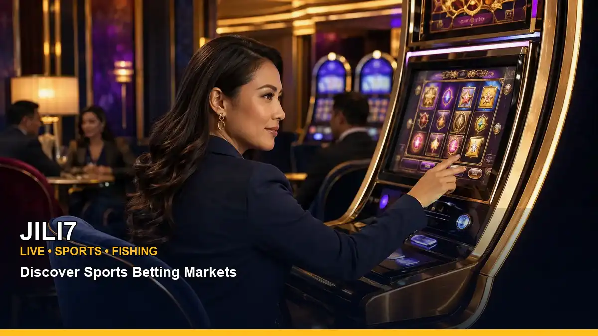 JILI7 casino rewards shown with an adult Filipina host in a festive setting