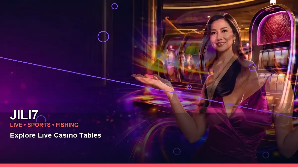 JILI7 live casino and high-energy slot visuals presented in a wide layout for Philippine players